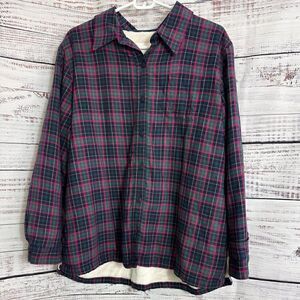 LL Bean Shirt Womens Size L Flannel Lined Plaid Shacket Country Southwestern